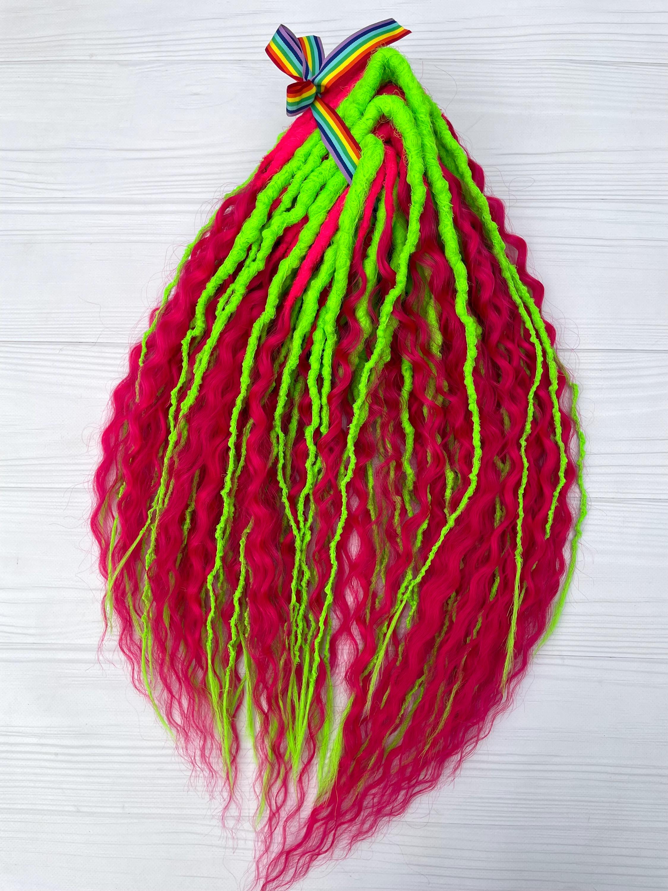 Lime Green & Cyber Pink Festival Curls - Vivid Neon Rave Synthetic