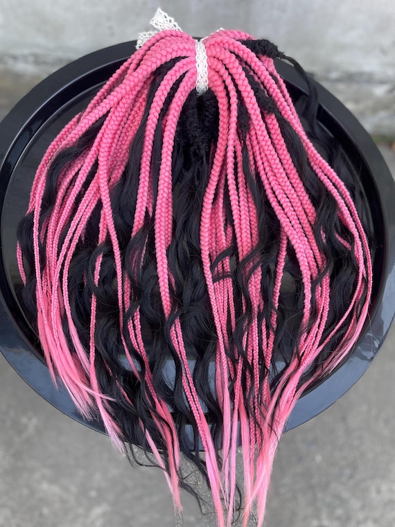 Black & Pink Festival Curls - Dreads With Braids Extensions 