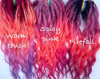 Magenta & Pink Synthetic Dreadlocks – Festival Orange ombre Curls, Fairy Hair Extensions