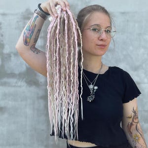 Soft Blonde & Pink mix Festival dreadlocks extensions - Synthetic Double ended Dreads, Faux Braids, Boho temporary curls, Hippie wavy hair
