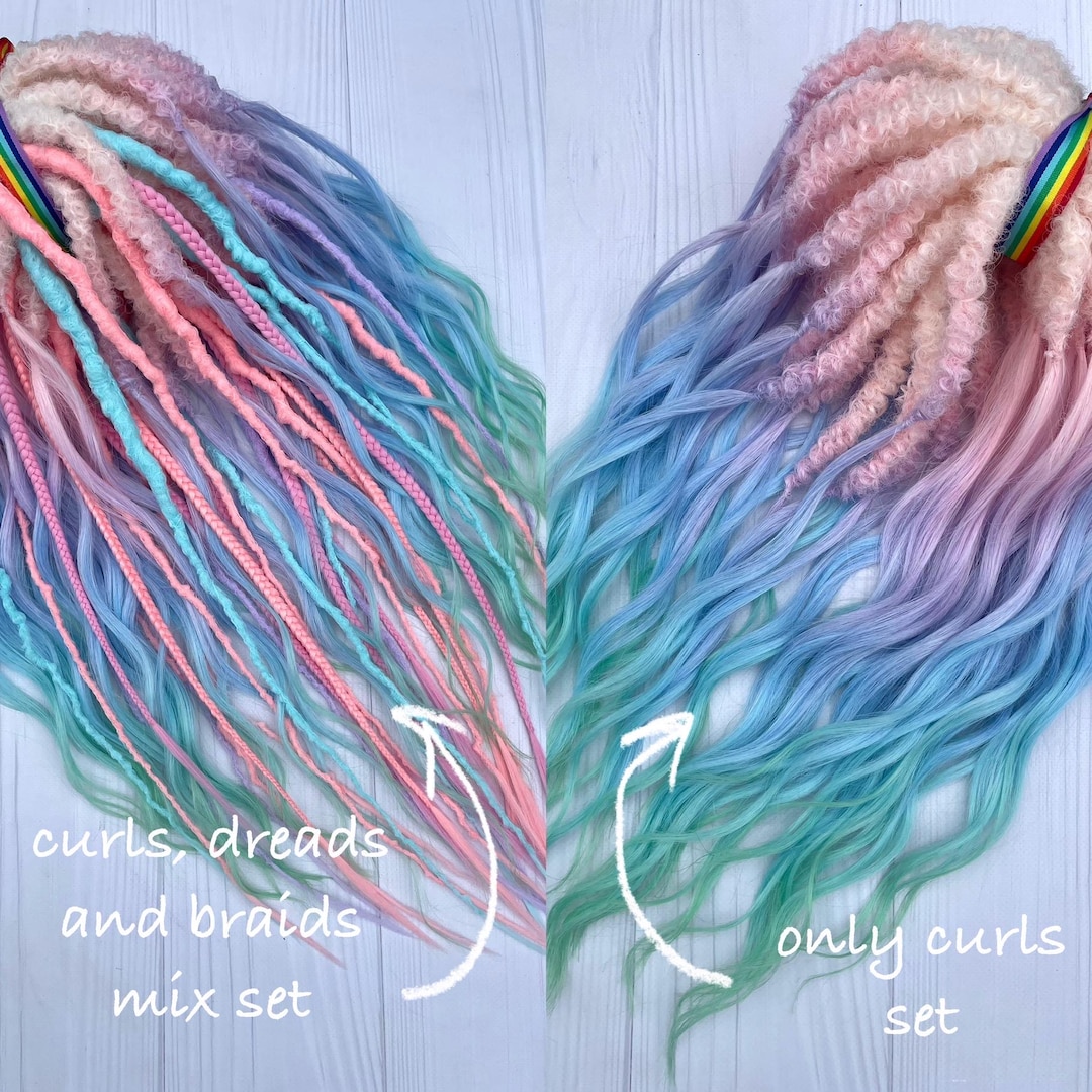 Rainbow Festival Dreadlock Extensions - Pastel Blue Synthetic