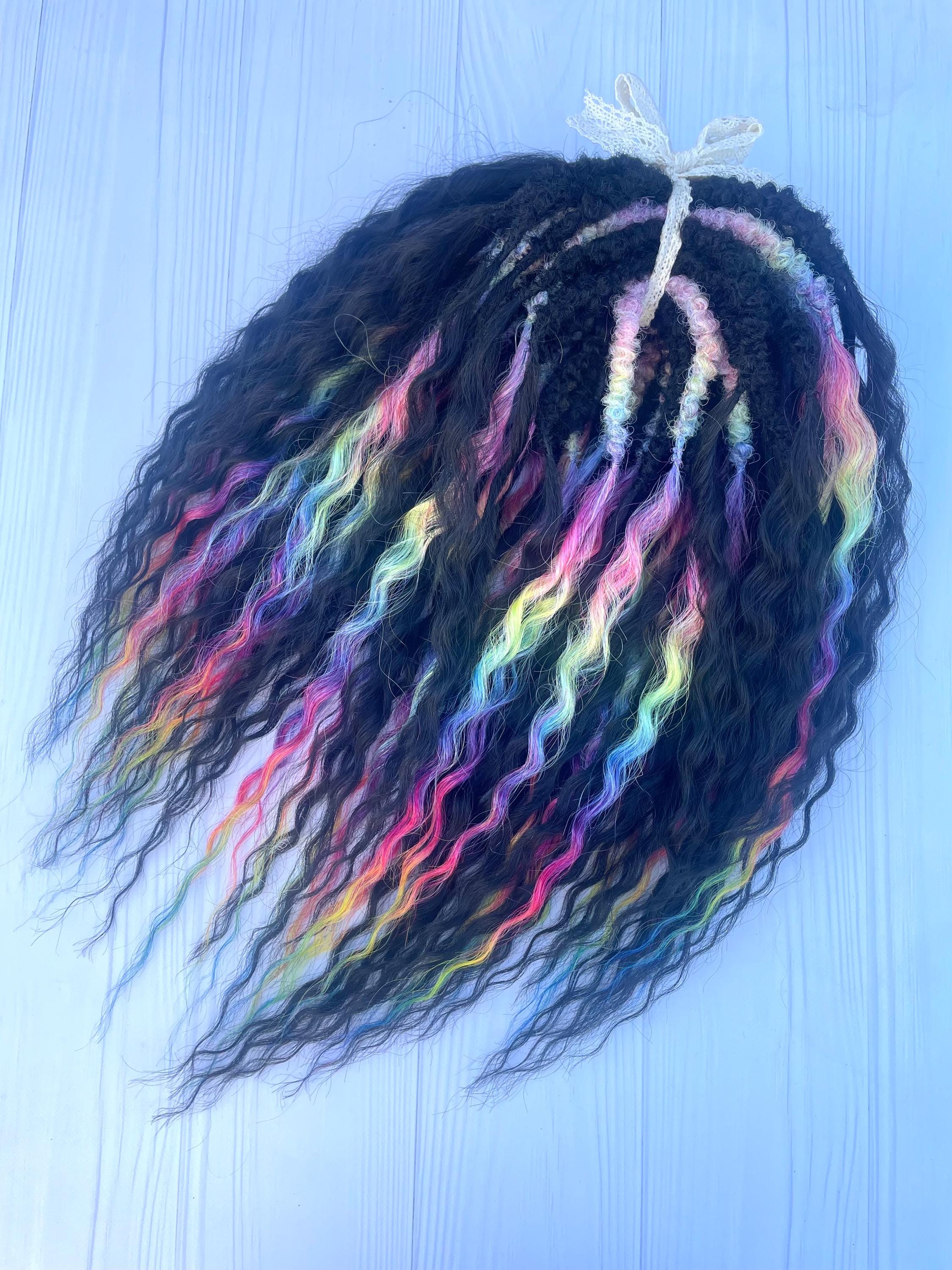 Black & Rainbow Colors Festival Curls - Synthetic Double  display picture 1