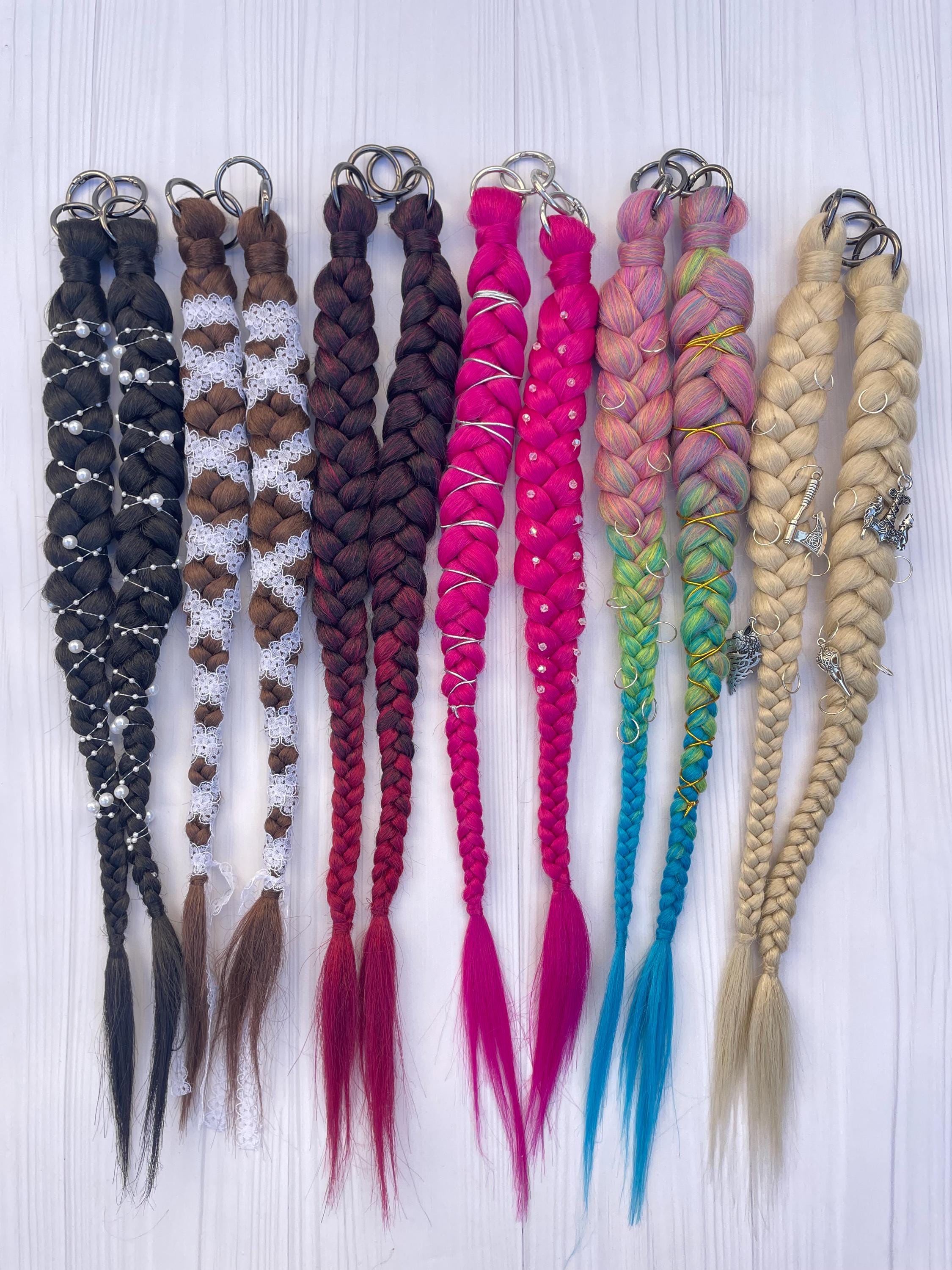 Gypsy Hair Braid Dread Candy Cane Colors Beads Stone Crystal Red White Pink Peachy Pink Mix Festival Curls - Temporary Dreadlocks  main image 2