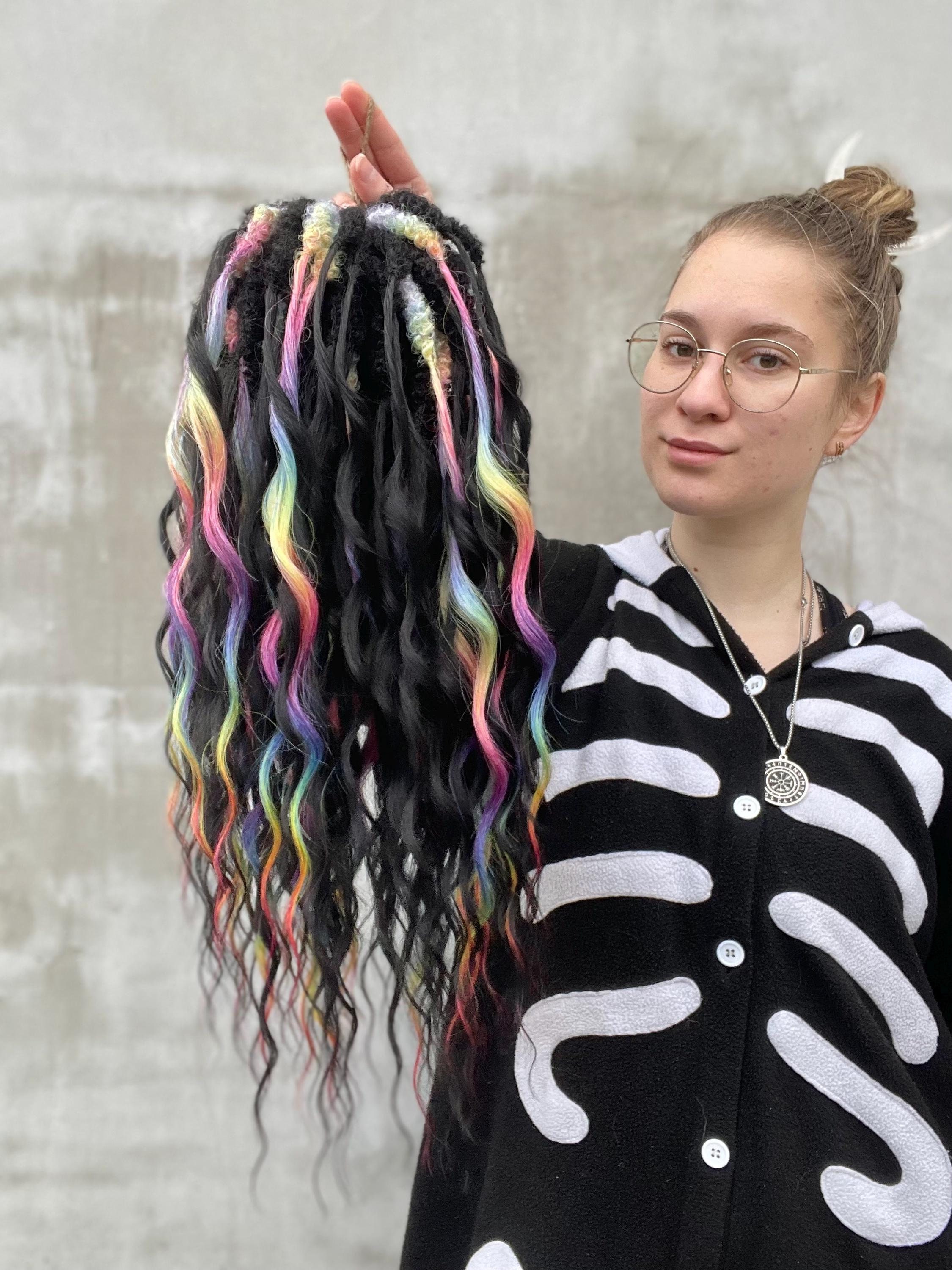 Black & Rainbow Colors Festival Curls - Synthetic Double  display picture 2