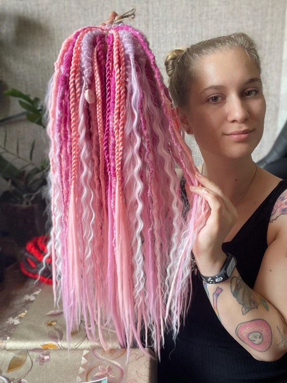 Peachy Pink Mix Festival Curls - Temporary Dreadlocks Extensions