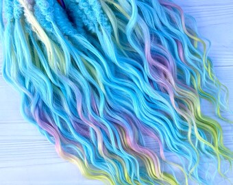 Rainbow Curly Double Ended Dreadlocks – Blue Boho Festival Hair Extensions