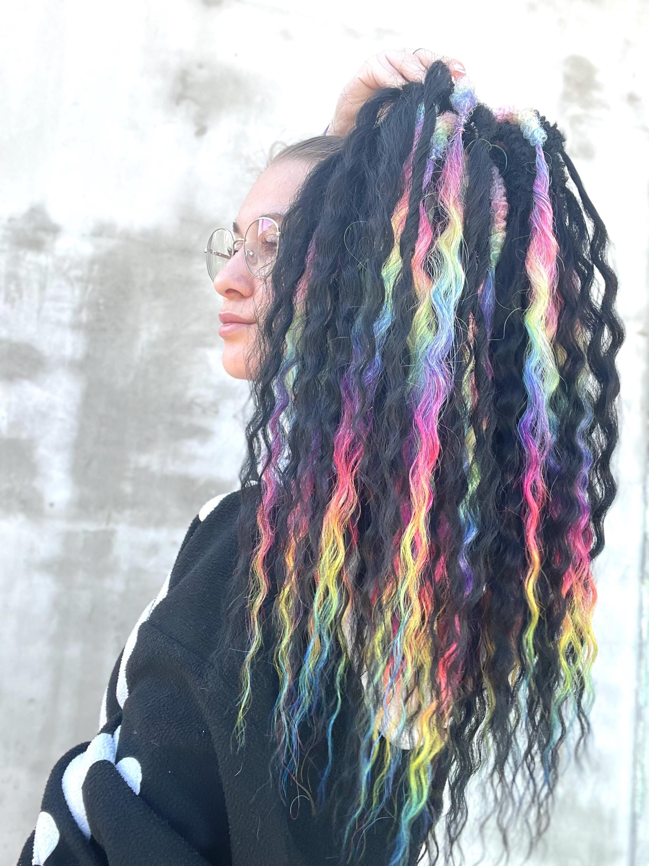 Long black colorful ombre reusable decorated locs Rainbow Highlight Dreadlock Curls: Braided Synthetic Dreads  main image 3