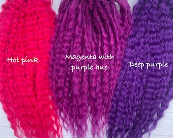 Magenta & Purple Synthetic Dreadlocks – Festival Pink Curls, Fairy Hair Extensions