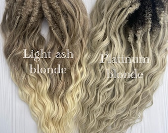 Double Ended Dreadlock Extensions in Light Blonde Color - Boho-Chic Festival Curls Synthetic Wavy Loc Voluminous Crochet Curly Hair Full Set