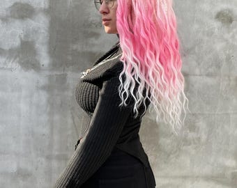White & Pink Festival curls - Synthetic Double ended Dreadlock extensions, Rave Faux Boho locs, Push Up Curly hair falls
