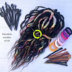 Festival Dreadlocks Haar Accessoire - Mit Spitze umwickelte Ring Haarspange mit Holzstab für Dreadlocks, Zöpfe Verlängerung, Boho Hippie Frisur