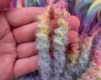 TWO Hair falls 24”, Fast Festival Hair, Multicolored Wool Rainbow Colors Festival Curls - Short Synthetic Double Ended  main image 4