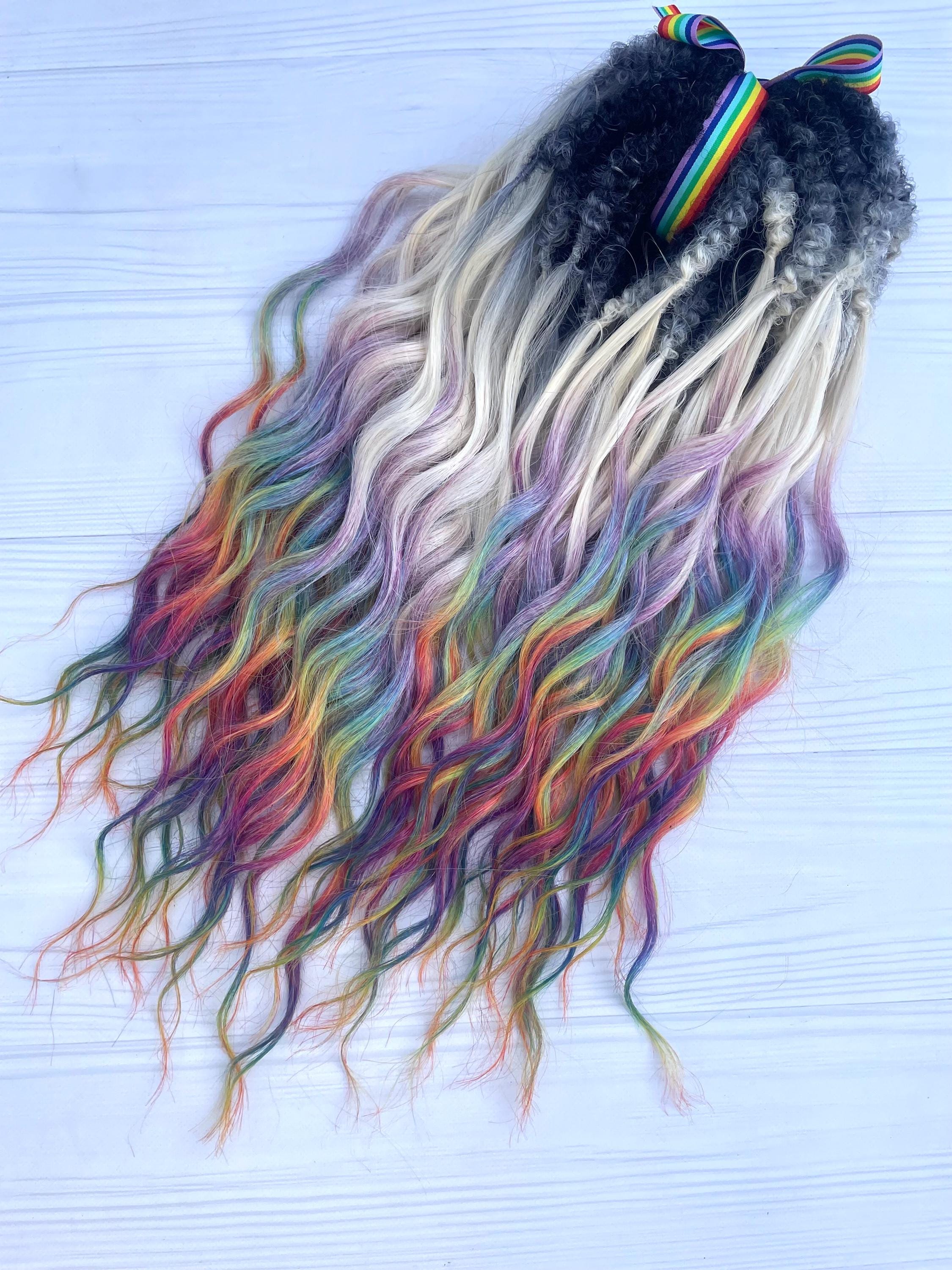 Yarn falls hand-made pastel temp hair extensions Clip-in dreads are really that simple. Fast. Comfortable  main image 2