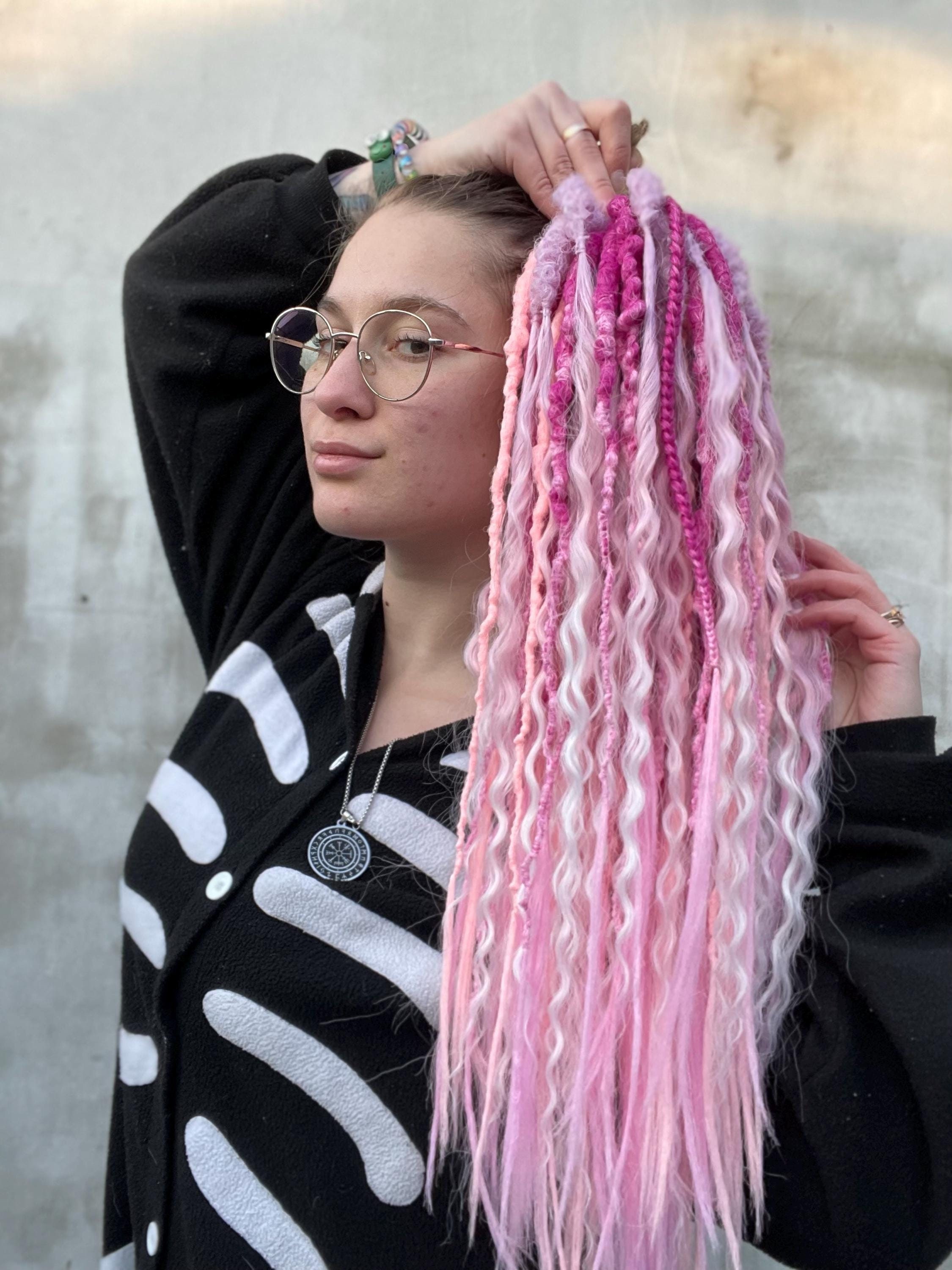Pink & Peachy Curly Dreadlock Extensions – Handmade Festival Faux