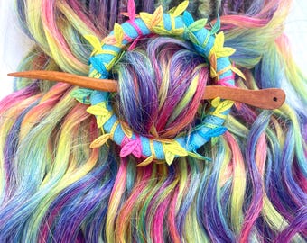 Hair Accessory for Dreadlocks - Boho wrapped Holder for Dreads, Wooden hair pin, Rave Festival Bohemian Hairstyle lover gift