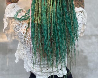 Forest green synthetic Dreads – Brown accents double ended dreadlocks, Summer Festival hair extensions