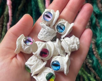 Monster Eye 8 mm hole Dread Beads Set – Halloween Mushroom Beads, Handmade Polymer Clay Hair Beads, Black Fantasy Dreadlock Accessories