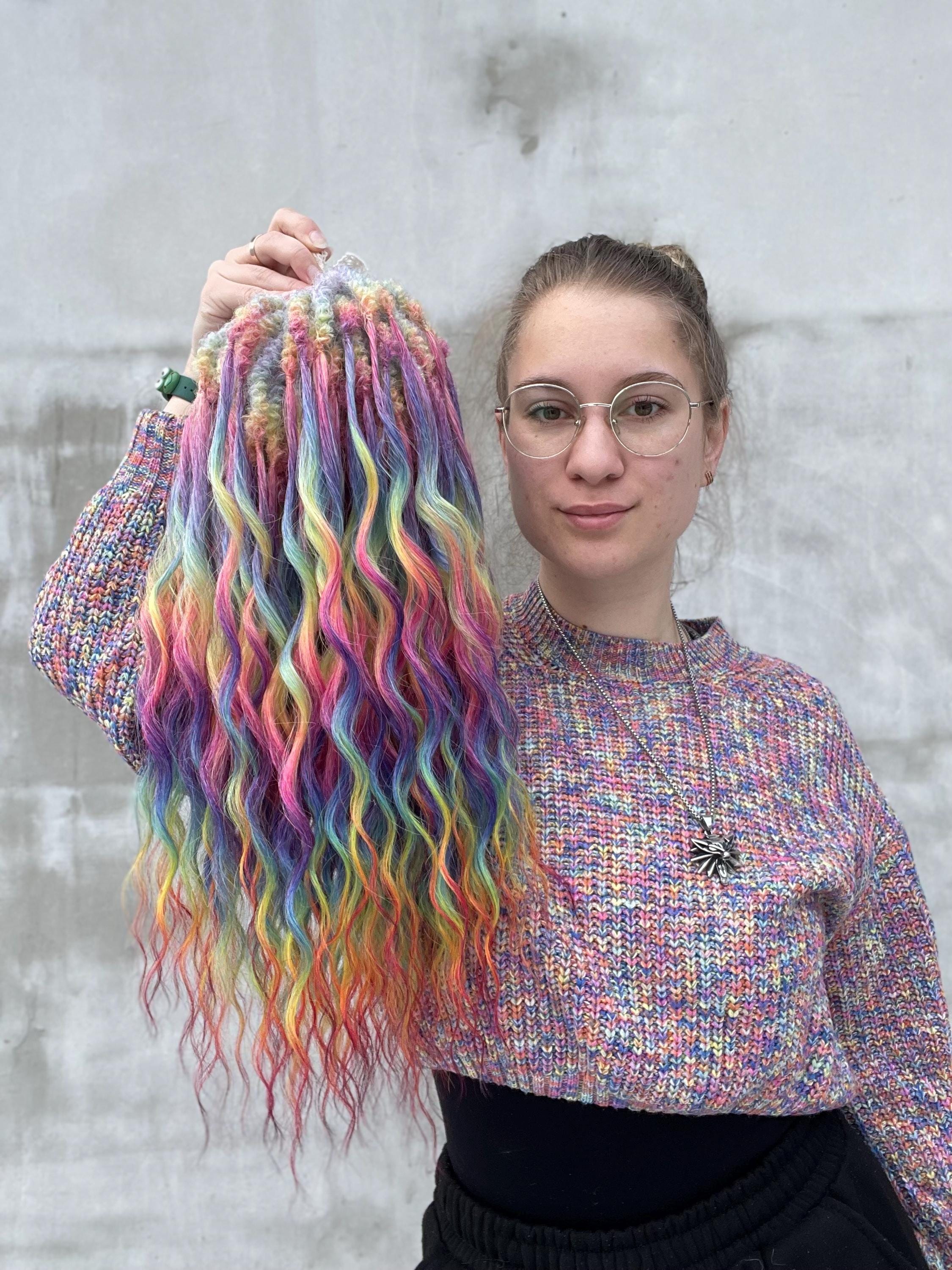 TWO Hair falls 24”, Fast Festival Hair, Multicolored Wool Rainbow Colors Festival Curls - Synthetic Double Ended  main image 2