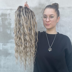 Sandy Ash Blonde Crochet Dreadlocks Extensions - Boho Festival Curls Double Ended Synthetic Dreads Wavy Voluminous Hair Falls Faux Rave Loc