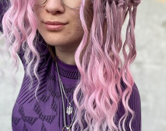 Pink Ombre Curly Dreadlocks – Blush Synthetic Double Ended Dread Extensions, Temporary Mauve Locs