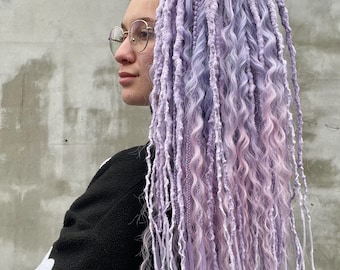 Extensões de dreadlocks de crochê lavanda – Dreadlocks sintéticos boho rosa lilás