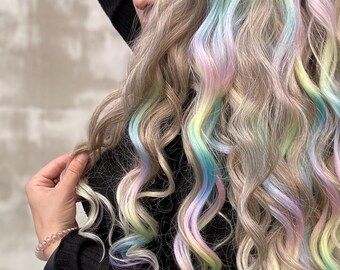 Blonde Wavy Dreads - Synthetic Double Ended Dreadlocks, Rainbow Accents Festival Curls, Temporary Hair Extensions