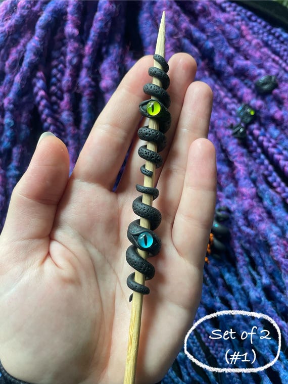 Gift-Ready Beads for Hair Lovers Set of 2/5/10 - Black Polymer Clay Dread Beads with Glass Eyes, Monster Eye Jewelry for Dreadlocks