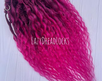 Magenta Pink Festival curls - Dreads extensions Synthetic Double ended dreadlock Crochet wavy hair Cyberpunk style gift Bohemian Hippie locs