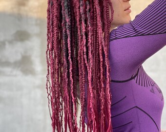 Burgundy Festival Dreadlock extensions, Synthetic Double ended Dreads, Boho Braids, Full set