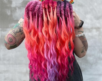 Orange and Spicy Pink Synthetic Curly Dreads – Rave Festival Hair extensions