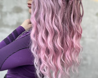 Rose Ombre Wavy Dreadlocks – Burgundy accents Festival Boho Dreads, Blush Synthetic Hair Extensions