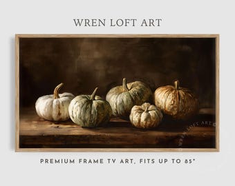 Fall Frame Tv Art Rustic Pumpkin Watercolor Painting, Vintage Style Dark Botanical Autumn Tv Art, Thanksgiving Decor, Moody Pumpkin Tv Art