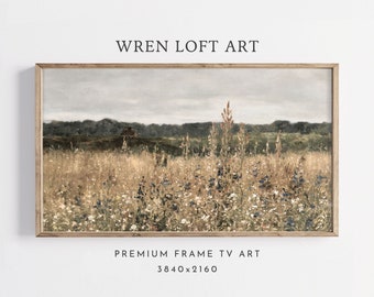 Samsung Frame TV Art Spring, Vintage Wildflower Field, Flower Meadow, Warm Tone Field, Country Landscape, Farmhouse TV Art, Digital Download