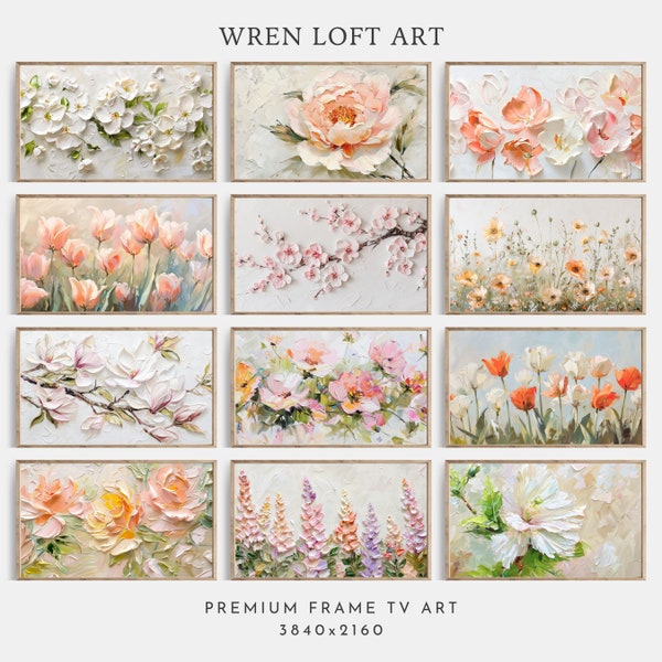 Cadre d'art pour la télévision, fleurs sauvages, ensemble d'oeuvres d'art pour la télévision printemps coloré, oeuvre d'art floral pastel, oeuvre d'art en texture fleur d'été, téléchargement numérique