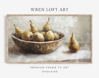 Arte de televisión con marco de otoño, arte de televisión con marco Samsung, naturaleza muerta de frutas, peras de otoño cambiantes, arte de televisión con pintura al óleo de estilo vintage, arte de televisión con marco de Acción de Gracias
