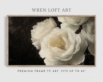 Frame Tv Art Dark Flowers, Vintage Dark Academia Floral Samsung Frame Tv Art, Moody Flower Painting Screensaver, Peony Digital Decor