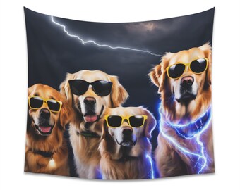 Badass Golden retrievers Wall Tapestry, Cool Dog art, Dog wall art, Golden retrievers, Dog lover, Home decor, Printed Wall Tapestry