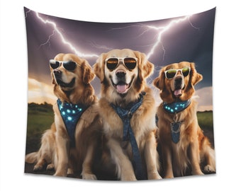 Badass Golden retrievers Wall Tapestry, Cool Dog art, Dog wall art, Golden retrievers, Dog lover, Home decor, Printed Wall Tapestry