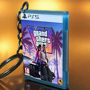 Porte clé en forme de boitier de jeux vidéo console PS5 GTA 6 - gamer - Geek - Grand Theft Auto 6
