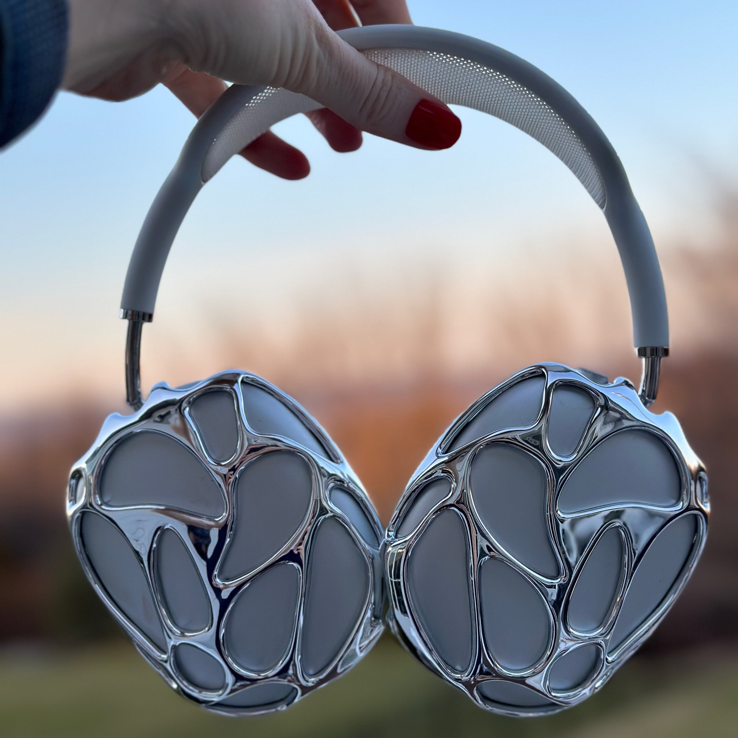 Airpods Max Chrome Covers: Echo Bubbles Case Attachments - Set of