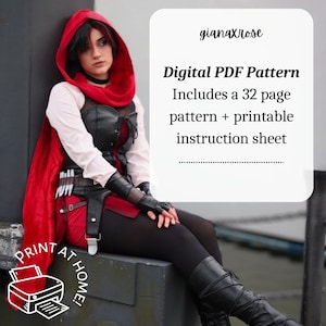 RWBY Ruby Rose Inspired Cosplay PDF digital sewing pattern printable rwby volume 9 costume hooded cloak red riding hood rooster teeth