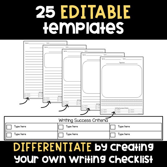 Writing paper with lines and picture box templates editable checklist