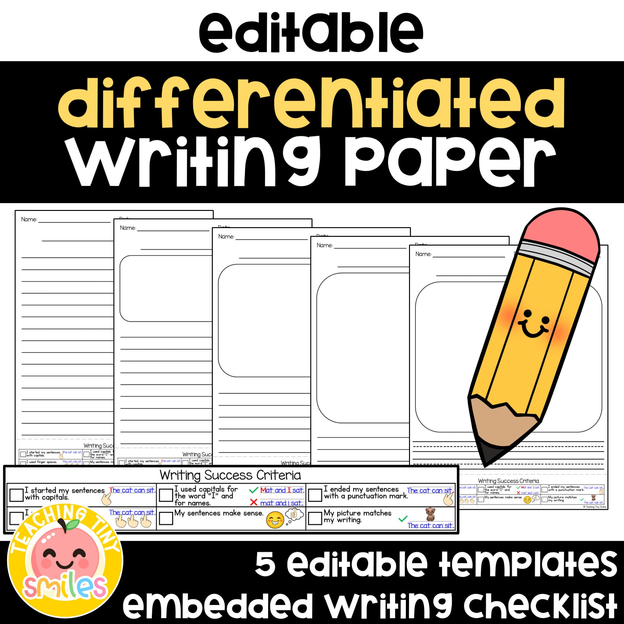 Writing paper with lines and picture box templates editable checklist