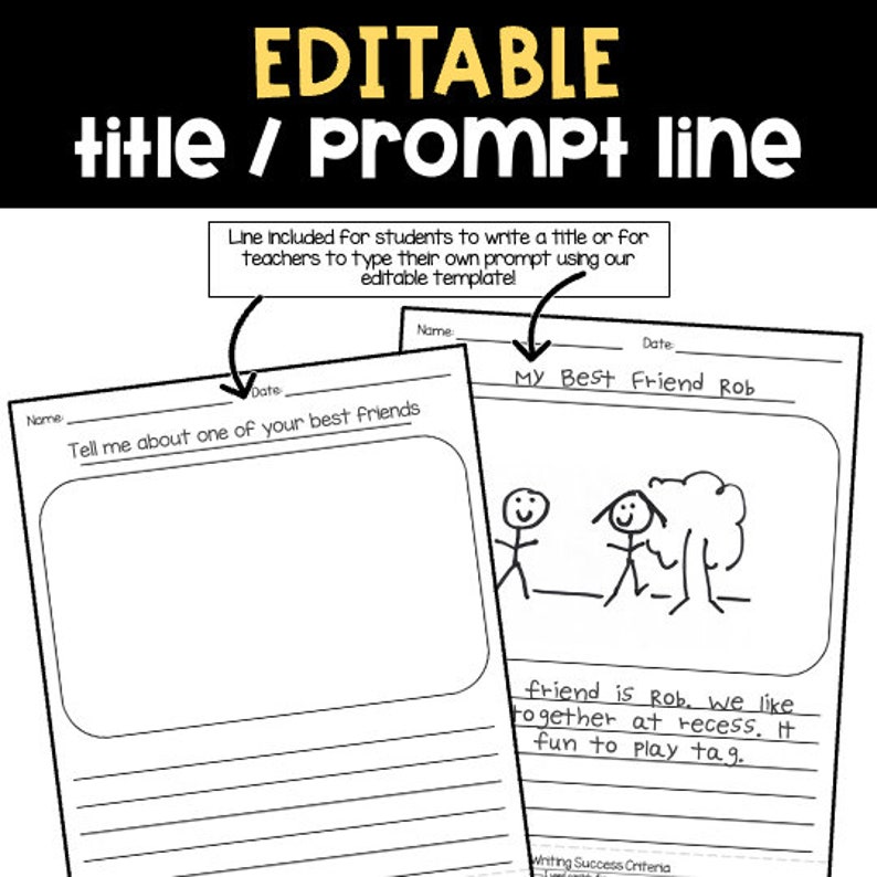 Writing paper with lines and picture box templates editable checklist