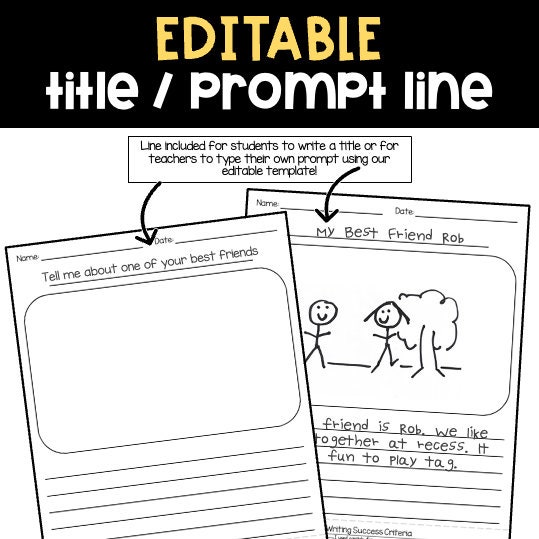 Writing paper with lines and picture box templates editable checklist