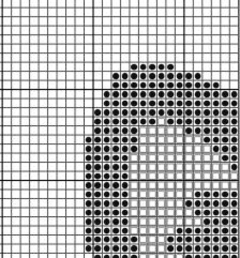 May include: A black and white cross-stitch pattern featuring a stylized letter "G". The design is composed of small, square blocks, creating a pixelated effect. The letter is centered and takes up a significant portion of the image.