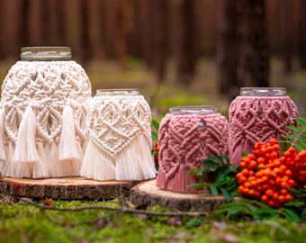 Lantern macrame jar cover,macrame candle holder, macrame lantern, birthday present, boho lantern,lantern set, lantern, gift