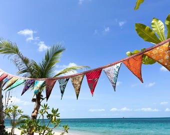 Upcycled Sari Flag Garland, Pennant chain, colorful garland for celebrations, Bunting, Party decoration