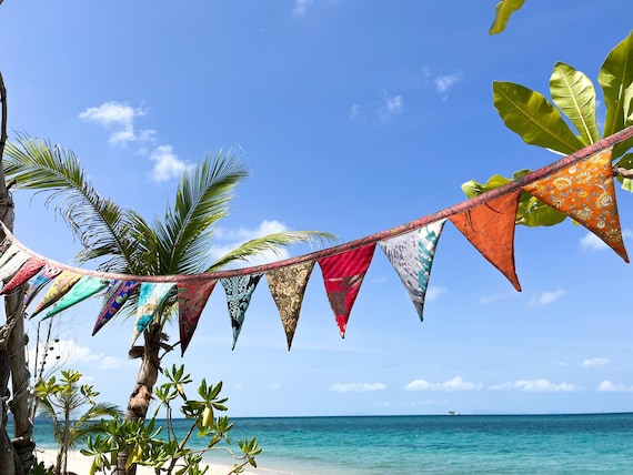 Upcycled Sari Flag Garland, Pennant chain, colorful garland for celebrations, Bunting, Party decoration