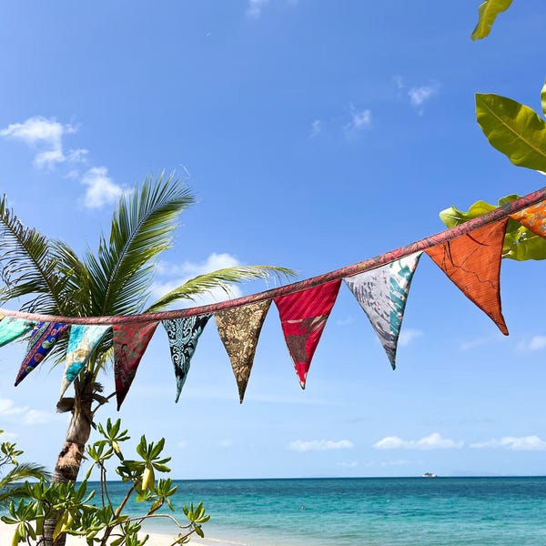 Upcycled Sari Flag Garland, Pennant chain, colorful garland for celebrations, Bunting, Party decoration
